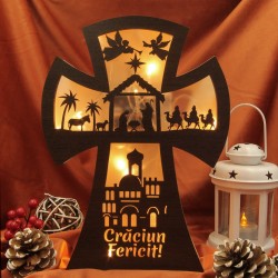 Decoratiune Luminoasa - Cruce Scena Nasterii -  Personalizata - Wenge