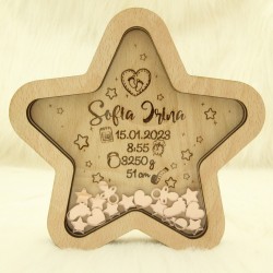 Decoratiune Steluta Personalizata cu Nume si Datele de la Nastere - 18x18 cm